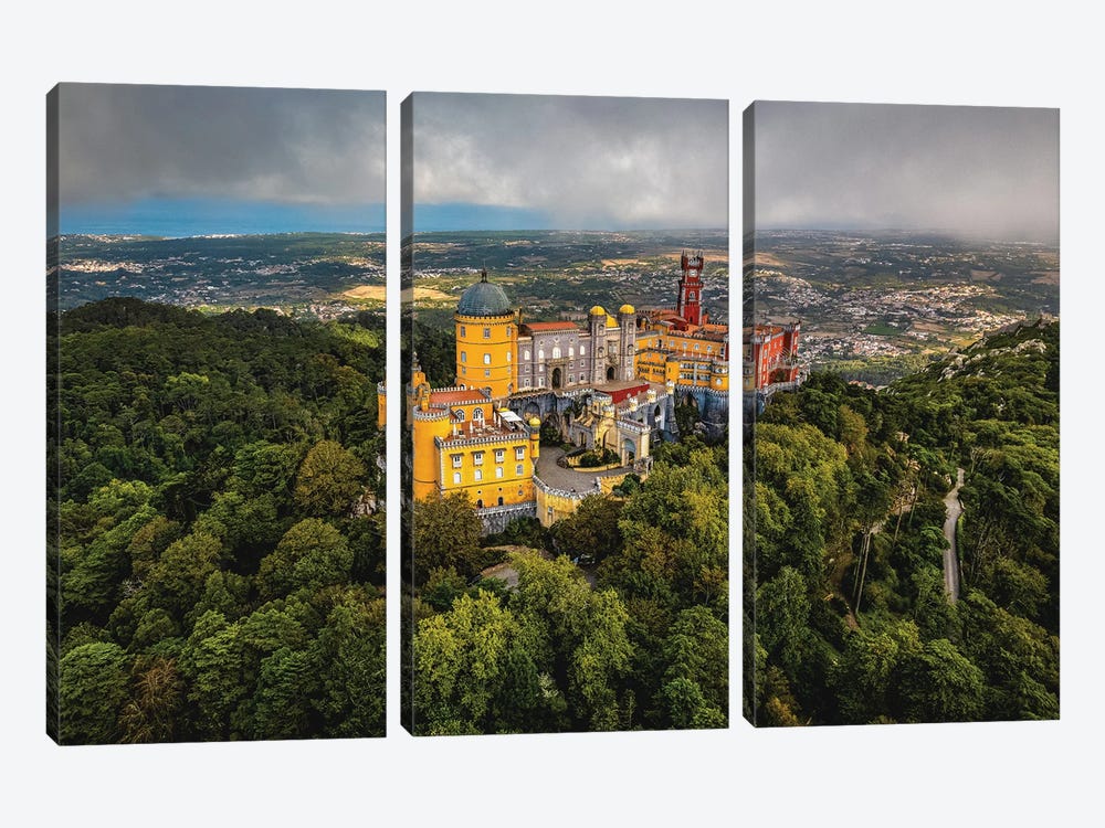 Portugal Park And National Palace Of Pena In The Clouds II by Alex G Perez 3-piece Canvas Art Print