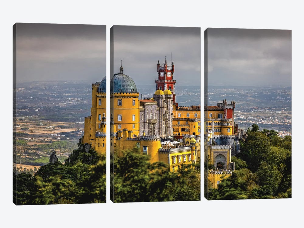 Portugal Park And National Palace Of Pena In The Clouds III by Alex G Perez 3-piece Canvas Print