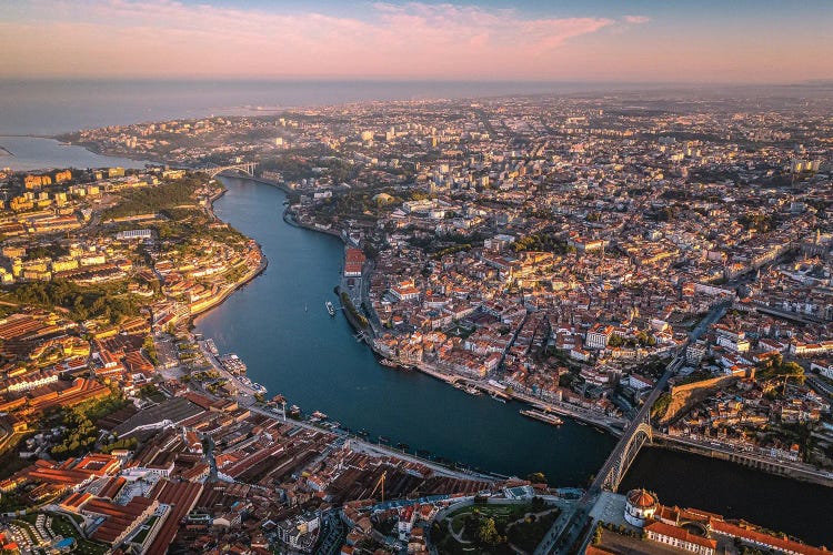 Portugal Porto City Center Sunrise From Above