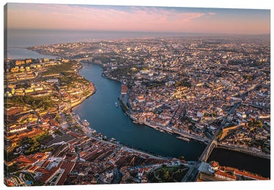 Portugal Porto City Center Sunrise From Above Canvas Art Print - Porto