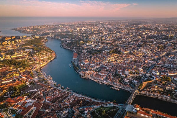 Porto: Portugal Porto City Center Sunrise From Above by Alex G Perez
