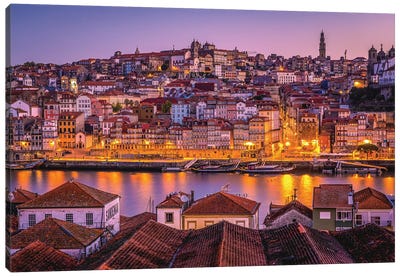 Portugal Porto City Center Sunrise Canvas Art Print - City Sunrise & Sunset Art