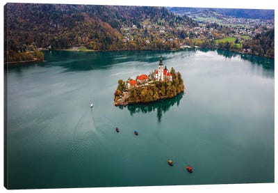 Slovenia Bled Lake Island Church Canvas Art Print - Aerial Photography