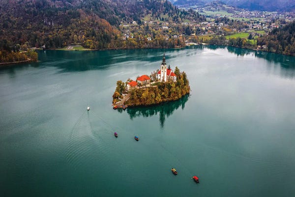 Aerial Photography: Slovenia Bled Lake Island Church by Alex G Perez