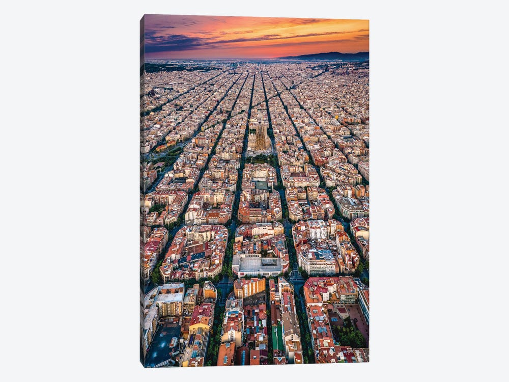 Spain Barcelona Cityscape Cityscape Grid From Above Sunset by Alex G Perez 1-piece Art Print