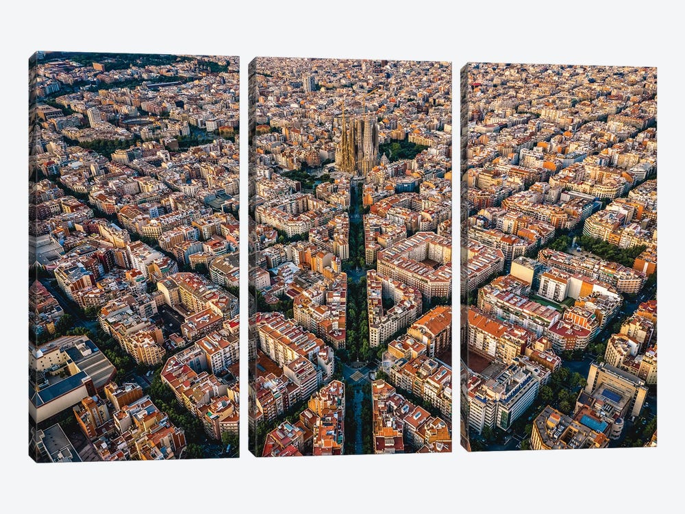 Spain Barcelona Cityscape Grid From Above by Alex G Perez 3-piece Canvas Artwork