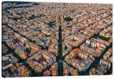 Spain Barcelona Cityscape Grid From Above Canvas Art Print - Spain Art