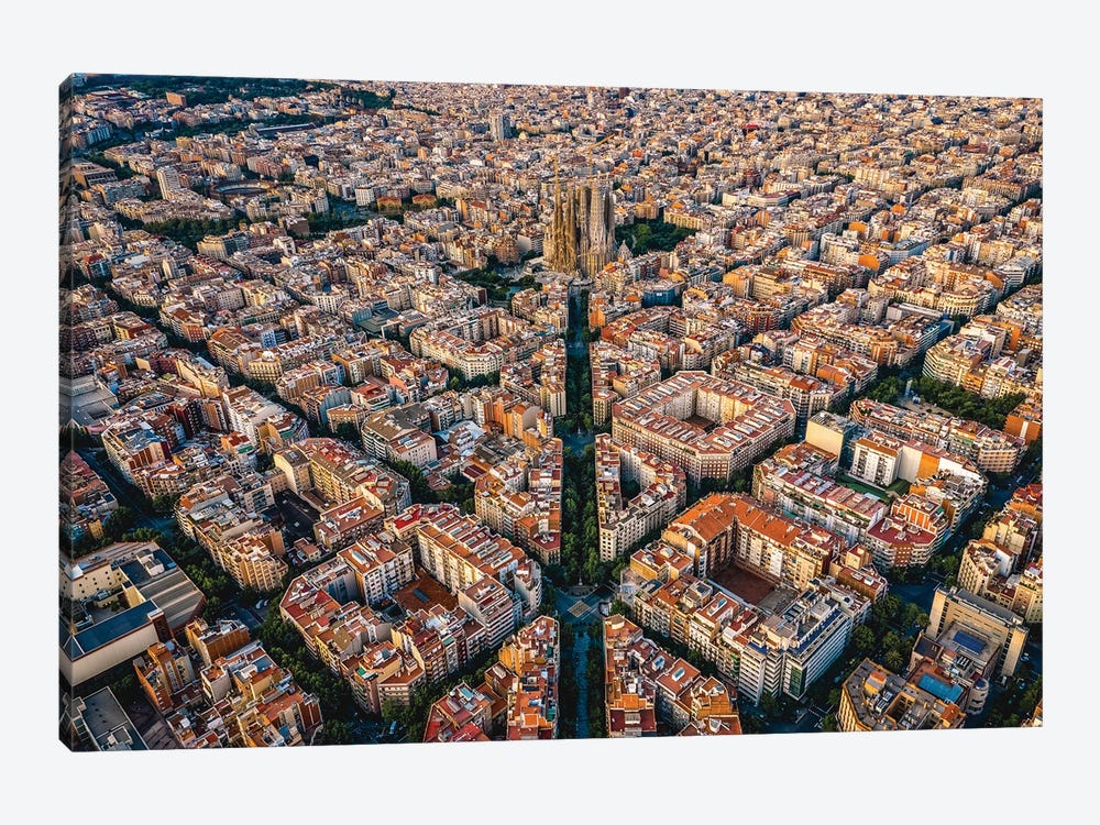 Spain Barcelona Cityscape Grid From Above by Alex G Perez 1-piece Canvas Artwork