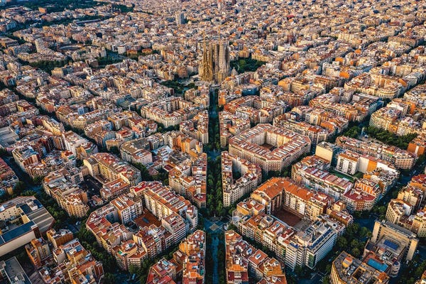 Alex G Perez: Spain Barcelona Cityscape Grid From Above by Alex G Perez