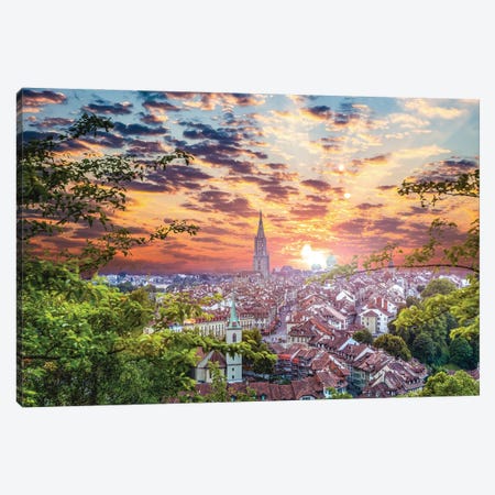 Switzerland Bern Sunset Cityscape Canvas Print #AGP247} by Alex G Perez Canvas Wall Art