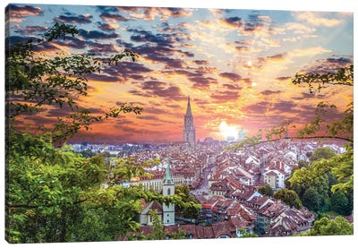 Switzerland Bern Sunset Cityscape Canvas Art Print