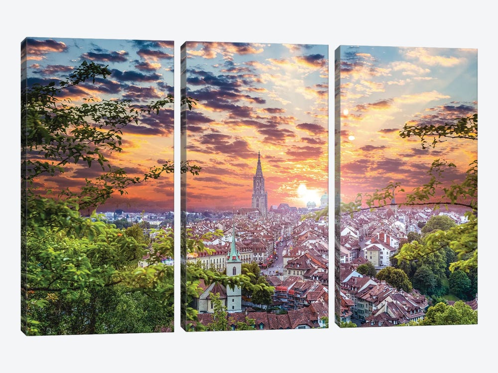 Switzerland Bern Sunset Cityscape by Alex G Perez 3-piece Canvas Art Print