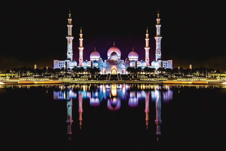 Dubai Temple Mosque Nighttime Reflections