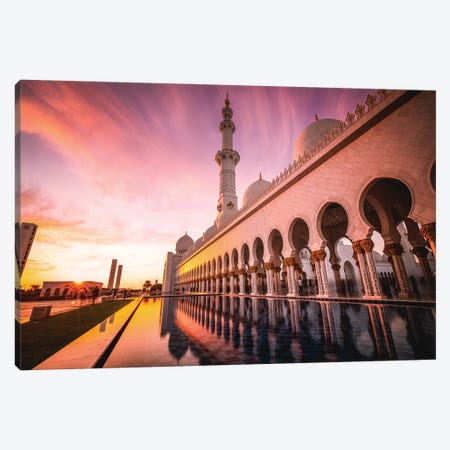 Dubai Temple Mosque Sunset Reflection Canvas Print #AGP255} by Alex G Perez Canvas Art Print