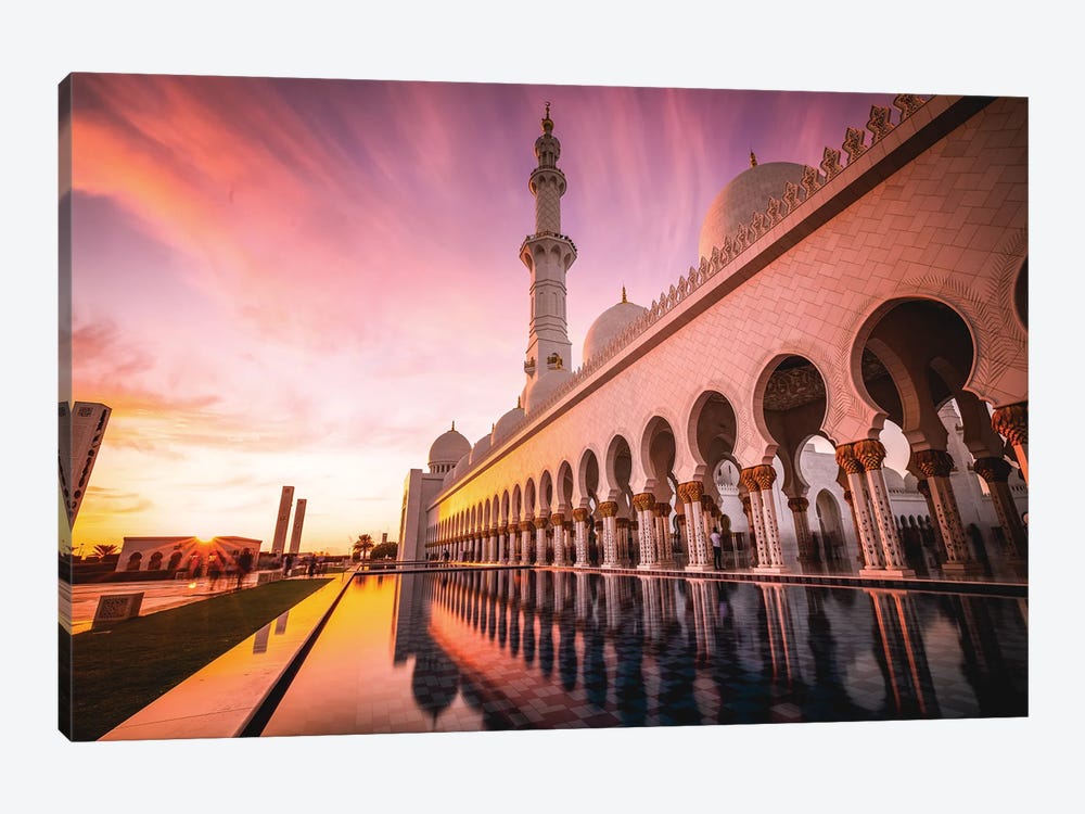 Dubai Temple Mosque Sunset Reflection by Alex G Perez 1-piece Canvas Art