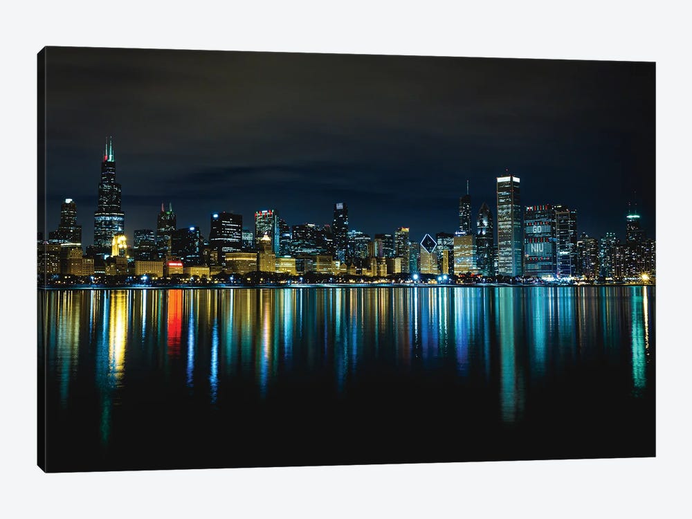 Chicago Nighttime Skyline Reflections by Alex G Perez 1-piece Canvas Art Print