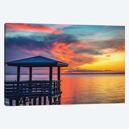 Florida Lake Dock Sunset Canvas Print #AGP268} by Alex G Perez Canvas Print