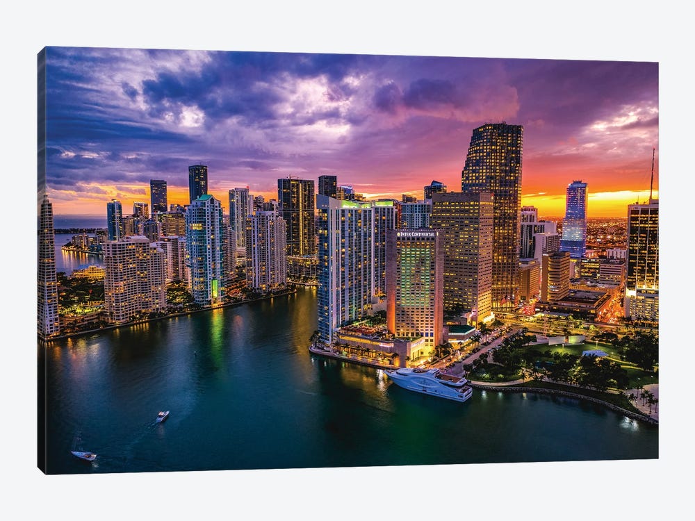 Florida Miami Downtown Skyline Sunset Cityscape I by Alex G Perez 1-piece Canvas Wall Art