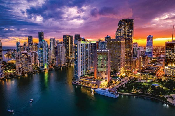 Large Photography - Canvas Prints: Florida Miami Downtown Skyline Sunset Cityscape I by Alex G Perez