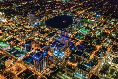 Florida Orlando Downtwon Lake Eola From Above by Alex G Perez art print