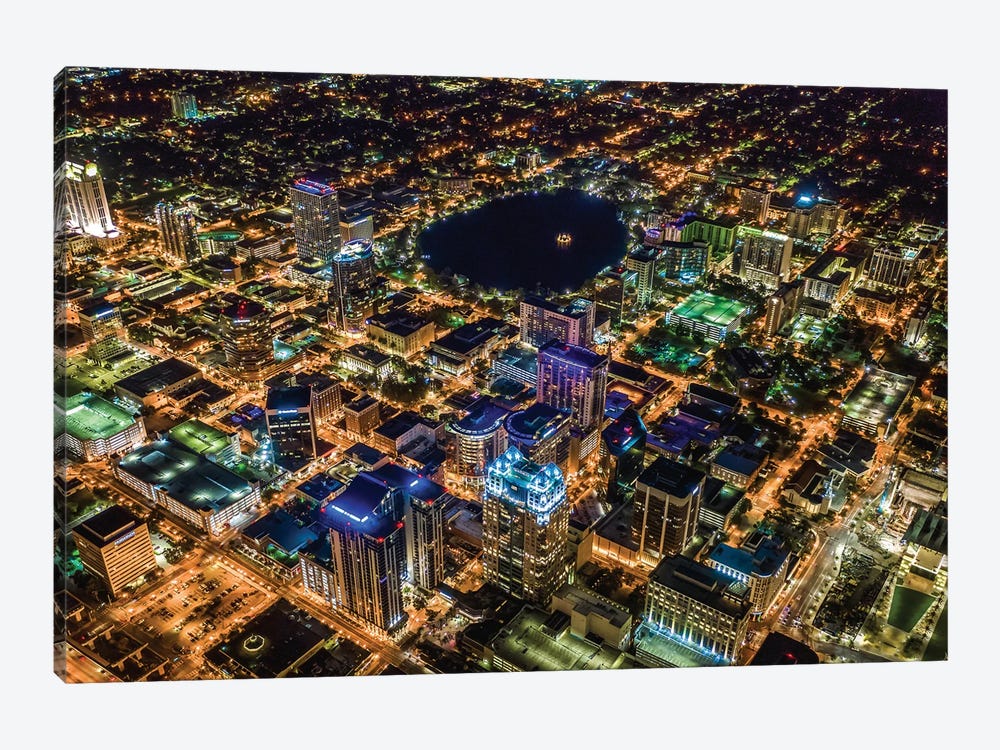 Florida Orlando Downtwon Lake Eola From Above by Alex G Perez 1-piece Canvas Artwork