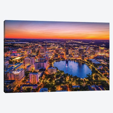 Florida Orlando Downtwon Sunset Lake Eola From Above Canvas Print #AGP280} by Alex G Perez Canvas Art Print