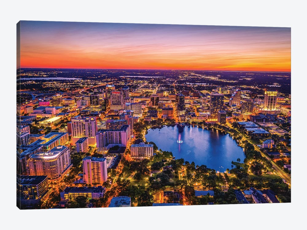 Florida Orlando Downtwon Sunset Lake Eola From Above by Alex G Perez 1-piece Canvas Wall Art