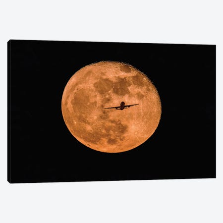 Full Blood Moon With Airplane Canvas Print #AGP281} by Alex G Perez Art Print