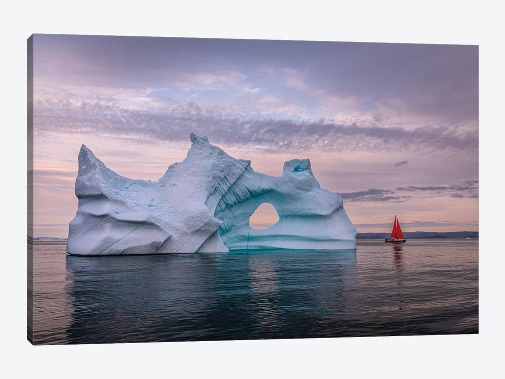 Greenland Arctic Ice Berg Red Sail Boat III by Alex G Perez 1-piece Canvas Wall Art