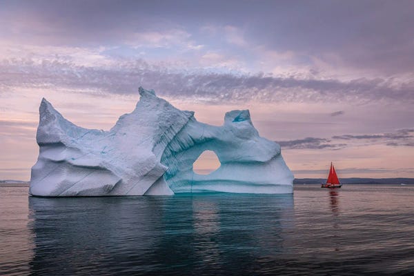 Greenland: Greenland Arctic Ice Berg Red Sail Boat III by Alex G Perez