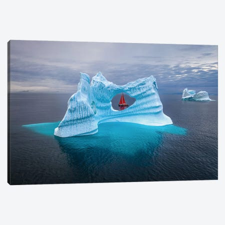 Greenland Arctic Ice Berg Red Sail Boat IV Canvas Print #AGP289} by Alex G Perez Canvas Print
