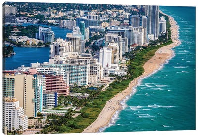 Miami Beach Coast Line From Above Canvas Art Print - Aerial Photography