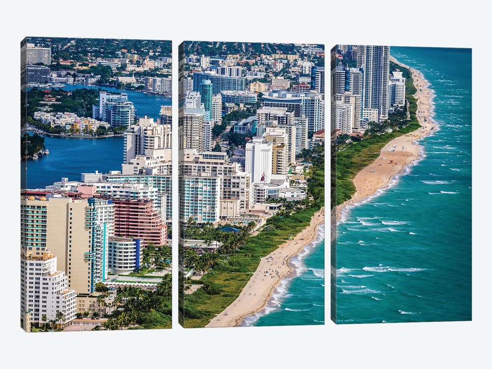 Miami Beach Coast Line From Above by Alex G Perez 3-piece Canvas Artwork