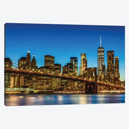 New York City Manhattan Blue Hour Skyline Cityscape Canvas Print #AGP306} by Alex G Perez Canvas Print