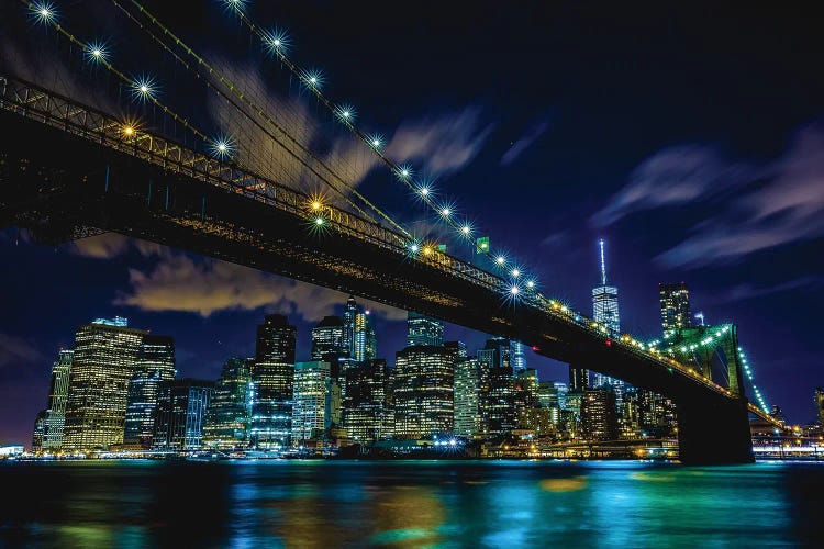 New York City Manhattan Nighttime Skyline Reflection