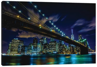 New York City Manhattan Nighttime Skyline Reflection Canvas Art Print - Alex G Perez