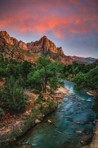 Mountain Sunrises & Sunsets: Utah Zion National Park Hike Sunset V by Alex G Perez