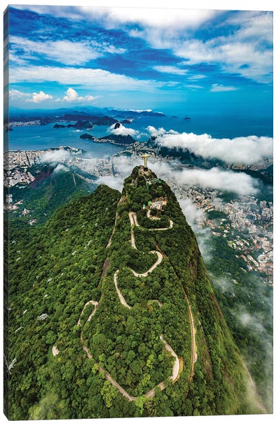 Brazil Christ The Redeemer Overlooking Rio De Janeiro I Canvas Art Print - Aerial Photography