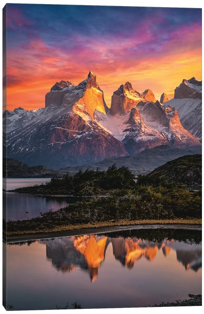 Chile Patagonia Torres Del Paine Stunning Mountain Sunset III Canvas Art Print - Chile Art