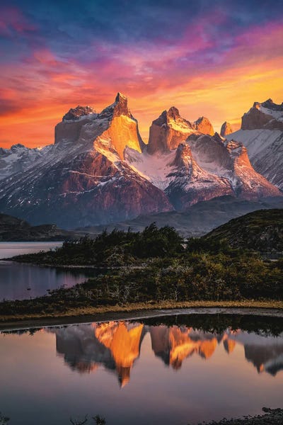 Lake Sunrises & Sunsets: Chile Patagonia Torres Del Paine Stunning Mountain Sunset III by Alex G Perez