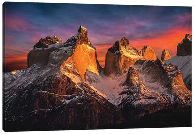 Chile Patagonia Torres Del Paine Stunning Mountain Sunset IV Canvas Art Print - South America Art