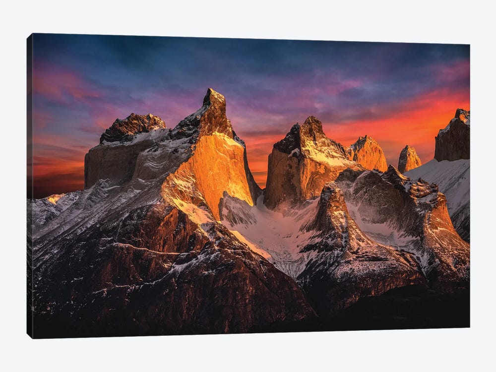 Chile Patagonia Torres Del Paine Stunning Mountain Sunset IV by Alex G Perez 1-piece Canvas Artwork