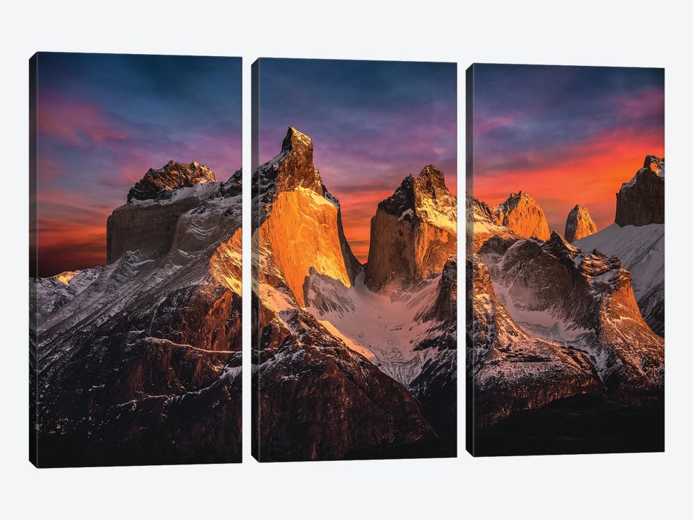 Chile Patagonia Torres Del Paine Stunning Mountain Sunset IV by Alex G Perez 3-piece Canvas Wall Art