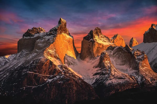 Lake Sunrises & Sunsets: Chile Patagonia Torres Del Paine Stunning Mountain Sunset IV by Alex G Perez