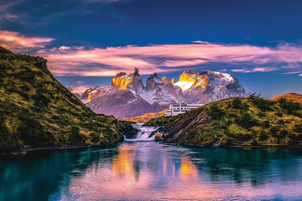 Lake Sunrises & Sunsets: Chile Patagonia Torres Del Paine Stunning Mountain Sunset V by Alex G Perez