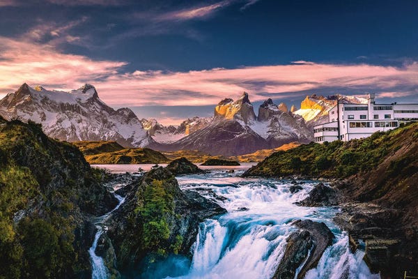 Lake Sunrises & Sunsets: Chile Patagonia Torres Del Paine Stunning Mountain Sunset VI by Alex G Perez