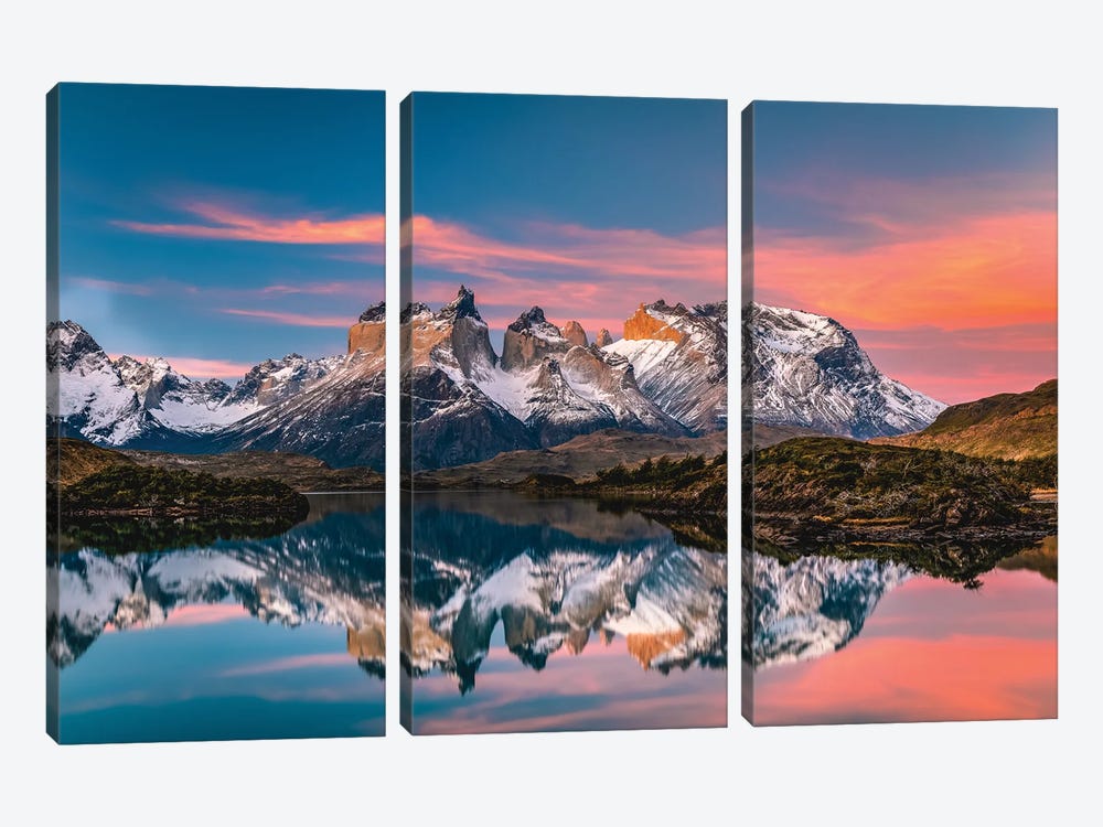 Chile Patagonia Torres Del Paine Stunning Mountain Sunset VII by Alex G Perez 3-piece Canvas Art Print