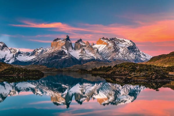 Lake Sunrises & Sunsets: Chile Patagonia Torres Del Paine Stunning Mountain Sunset VII by Alex G Perez
