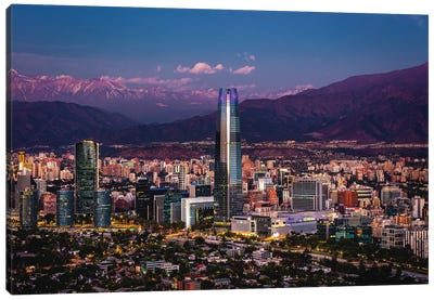 Chile Santiago Skyline Blue Hour Cityscape Canvas Art Print