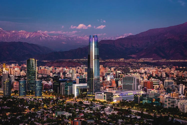 Chile Santiago Skyline Blue Hour Cityscape